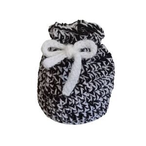 Handmade Crochet Black & White Large 100% Acrylic Adjustable Drawstring Dice Bag